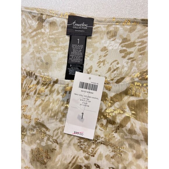 Chico's Travelers Collection Golden Animal Foil Top 1 Medium NWT - Picture 4 of 6